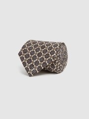 Reiss Oatmeal Melange/Navy Antioco Silk Floral Medallion Tie - Image 3 of 4