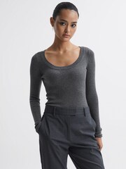 Reiss Grey Marl Sian Knitted Fitted Top - Image 1 of 5
