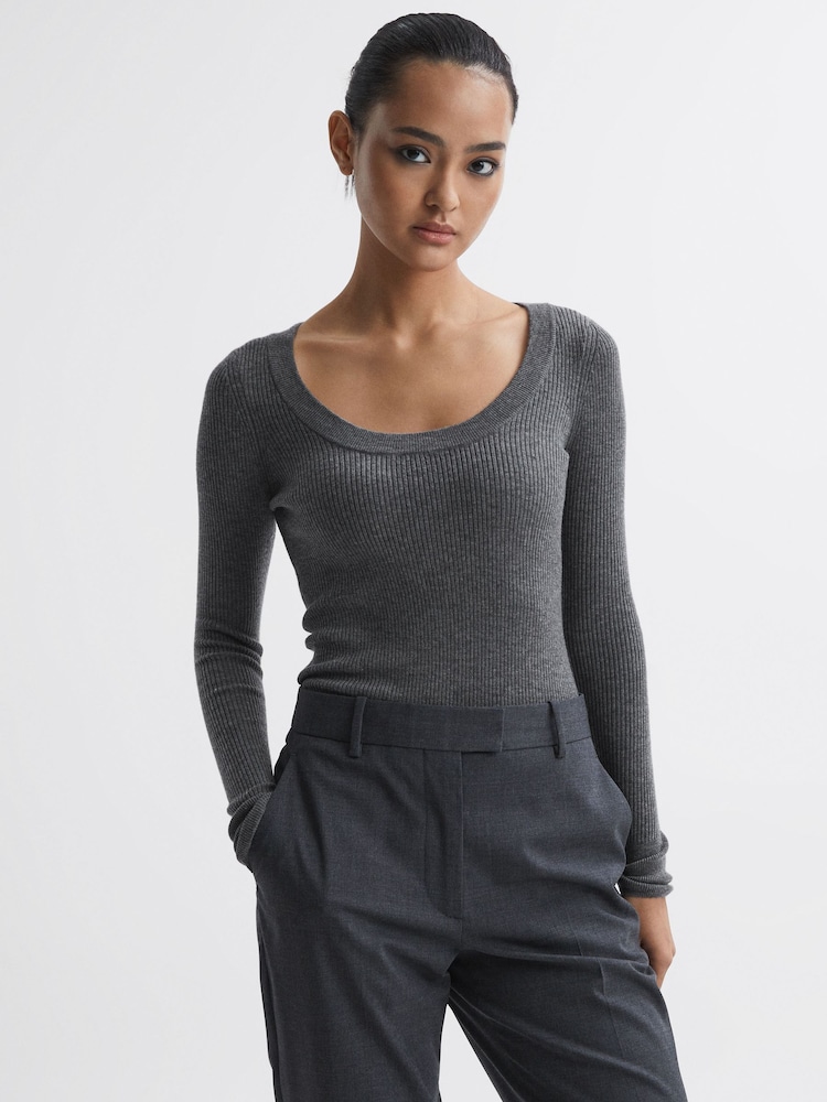 Reiss Grey Marl Sian Knitted Fitted Top - Image 1 of 5