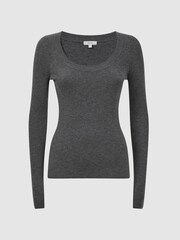 Reiss Grey Marl Sian Knitted Fitted Top - Image 2 of 5
