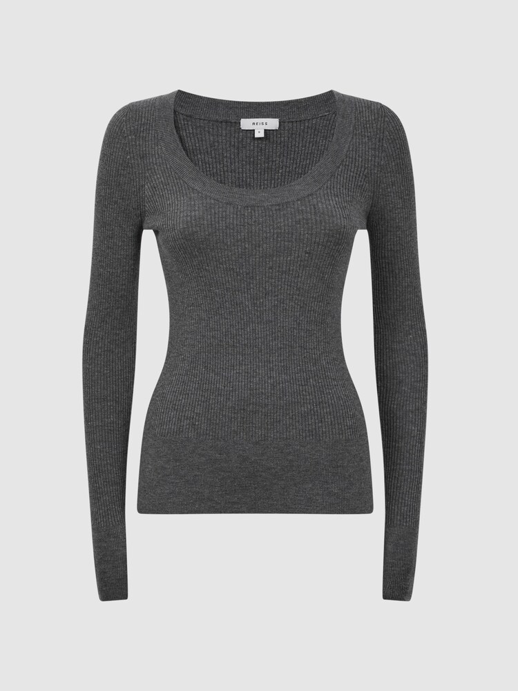 Reiss Grey Marl Sian Knitted Fitted Top - Image 2 of 5