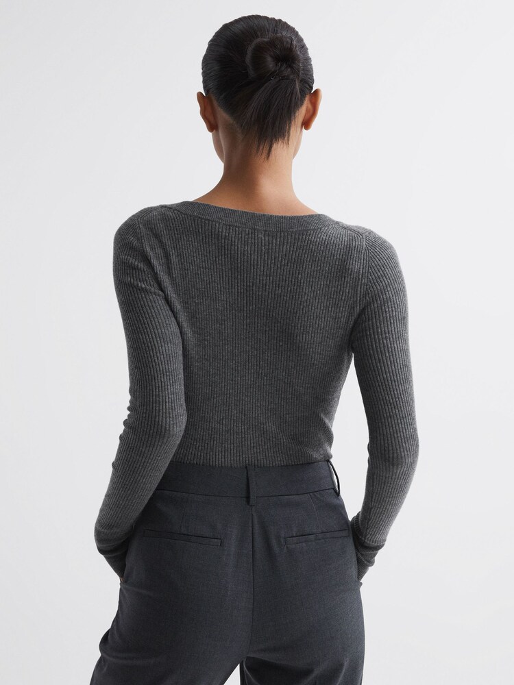 Reiss Grey Marl Sian Knitted Fitted Top - Image 5 of 5