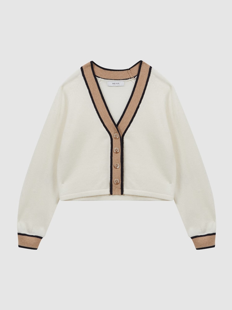 Reiss Ivory Emili 4-9 yrs Wool Blend V-Neck Cardigan - Image 2 of 6