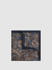 Reiss Airforce Blue/Oatmeal Pianosa Silk Paisley Pocket Square - Image 3 of 5