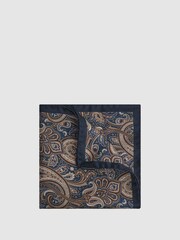Reiss Airforce Blue/Oatmeal Pianosa Silk Paisley Pocket Square - Image 5 of 5