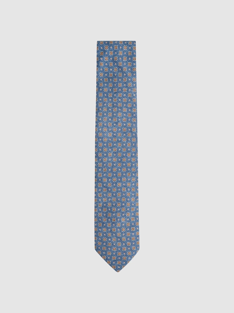 Reiss Airforce Blue Melange Venice Silk Medallion Tie - Image 1 of 5