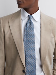 Reiss Airforce Blue Melange Venice Silk Medallion Tie - Image 2 of 5