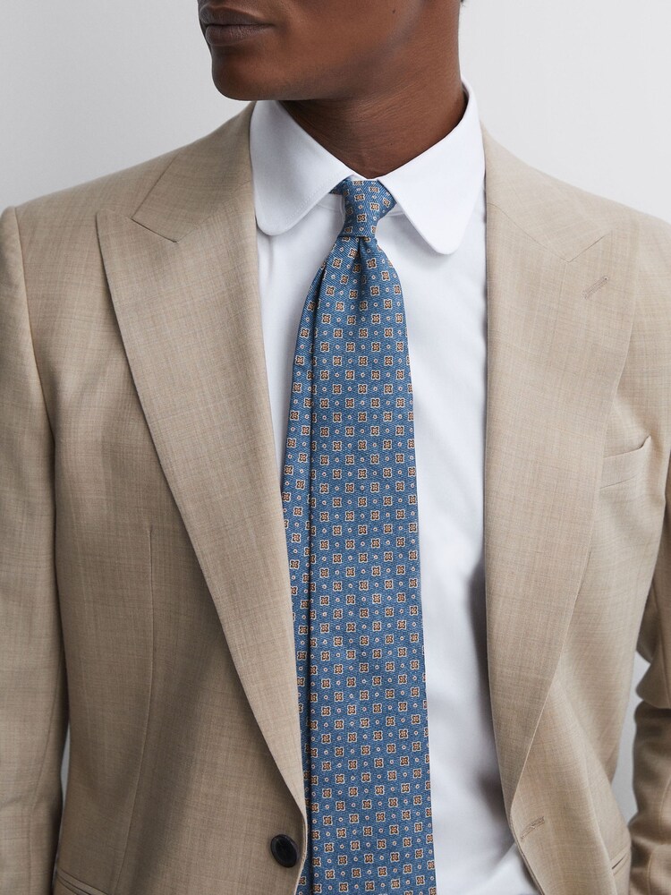 Reiss Airforce Blue Melange Venice Silk Medallion Tie - Image 2 of 5