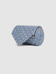 Reiss Airforce Blue Melange Venice Silk Medallion Tie - Image 3 of 5