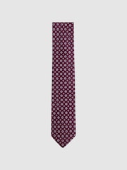 Reiss Bordeaux Budelli Silk Floral Medallion Tie - Image 1 of 5
