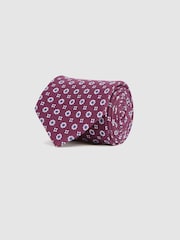 Reiss Bordeaux Budelli Silk Floral Medallion Tie - Image 3 of 5