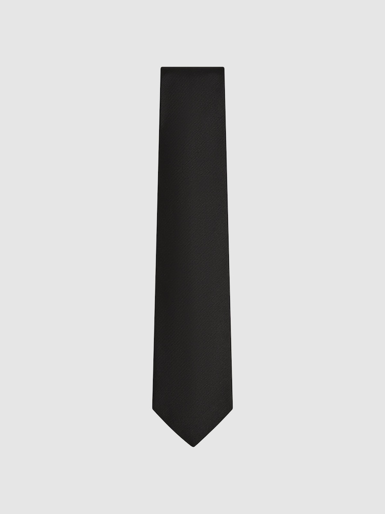 Reiss Black Ponza Silk Textured Tie - Image 1 of 5