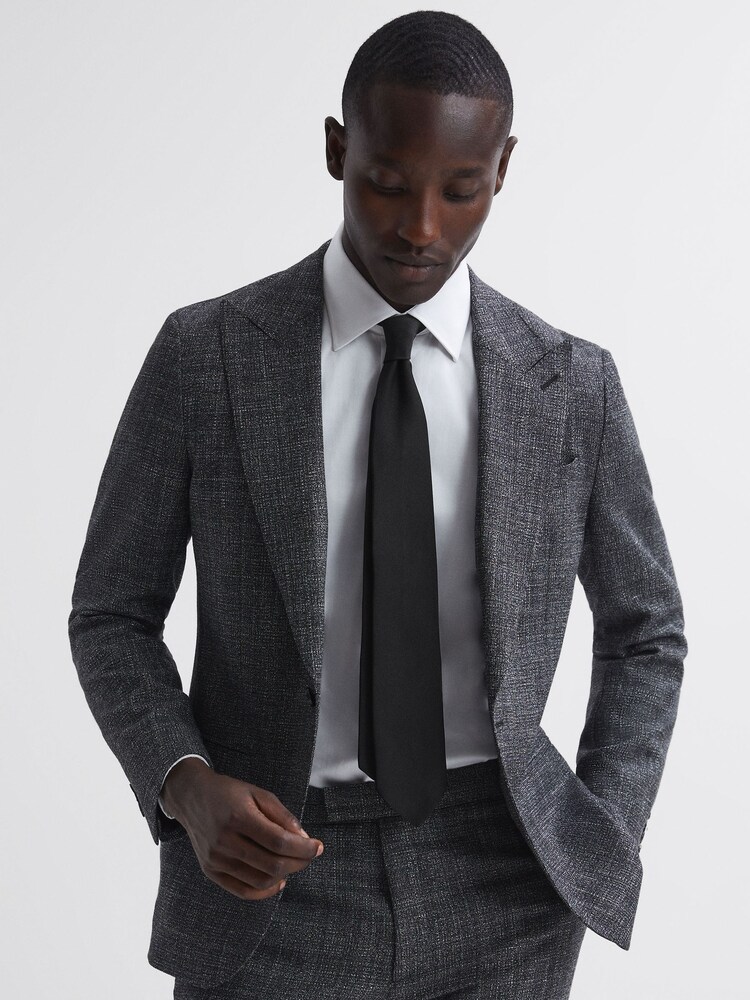 Reiss Black Ponza Silk Textured Tie - Image 2 of 5