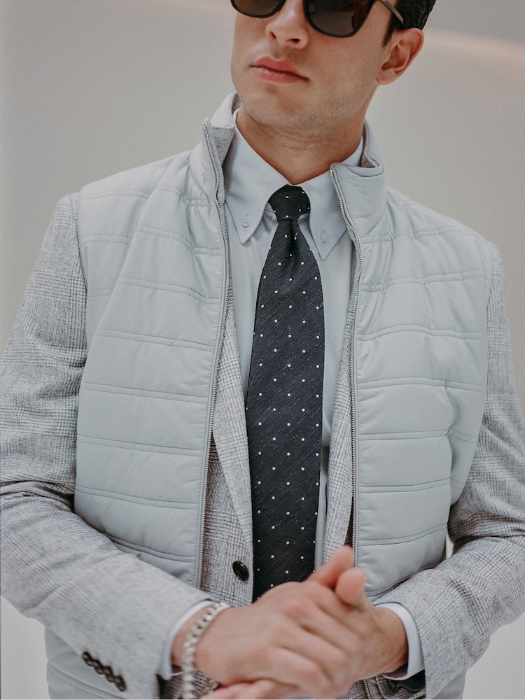Reiss Navy Levanzo Silk Textured Polka Dot Tie - Image 2 of 5