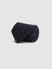 Reiss Navy Levanzo Silk Textured Polka Dot Tie - Image 3 of 5