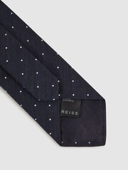 Reiss Navy Levanzo Silk Textured Polka Dot Tie - Image 4 of 5