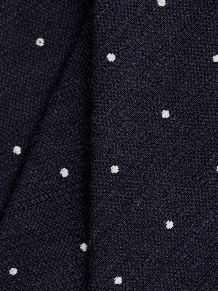Reiss Navy Levanzo Silk Textured Polka Dot Tie - Image 5 of 5