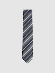 Reiss Navy Lagoon Silk Textured Stripe Tie - Image 1 of 5