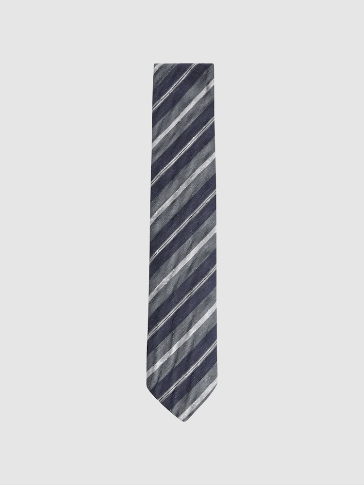 Reiss Navy Lagoon Silk Textured Stripe Tie - Image 1 of 5