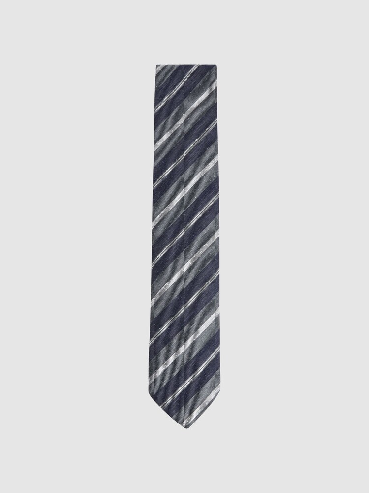 Reiss Navy Lagoon Silk Textured Stripe Tie - Image 1 of 5 Reiss Navy Lagoon Silk Textured Stripe Tie - Image 1 of 5