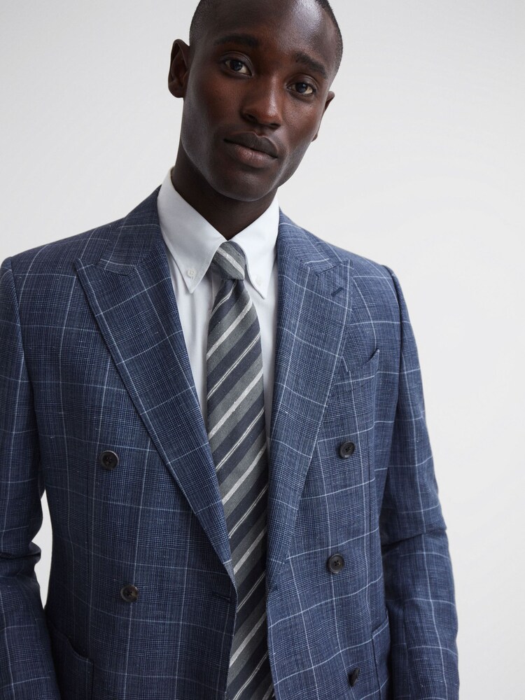 Reiss Navy Lagoon Silk Textured Stripe Tie - Image 2 of 5 Reiss Navy Lagoon Silk Textured Stripe Tie - Image 2 of 5