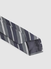 Reiss Navy Lagoon Silk Textured Stripe Tie - Image 4 of 5