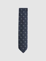 Reiss Navy Capraia Textured Silk Medallion Tie - Image 1 of 6