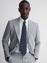 Reiss Navy Capraia Textured Silk Medallion Tie - Image 6 of 6