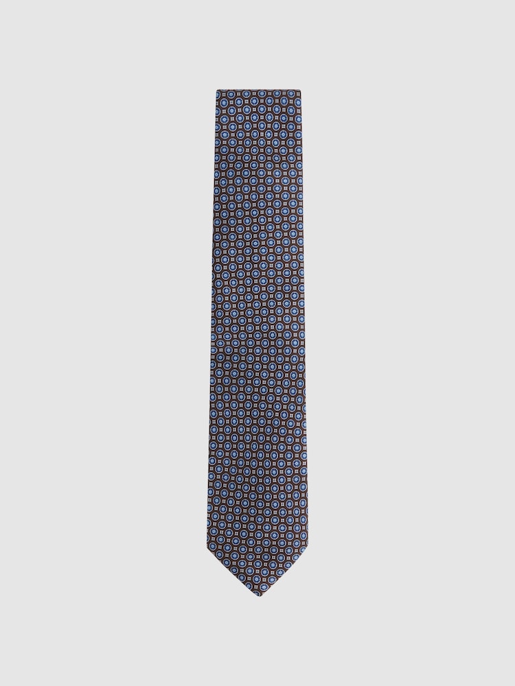 Reiss Chocolate Erasmo Silk Medallion Tie - Image 1 of 5