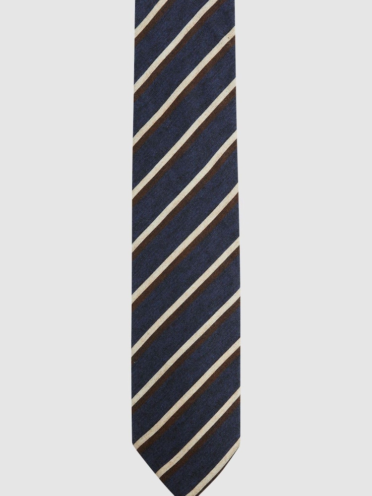 Reiss Navy Dino Wool-Cotton Striped Tie - Image 1 of 5