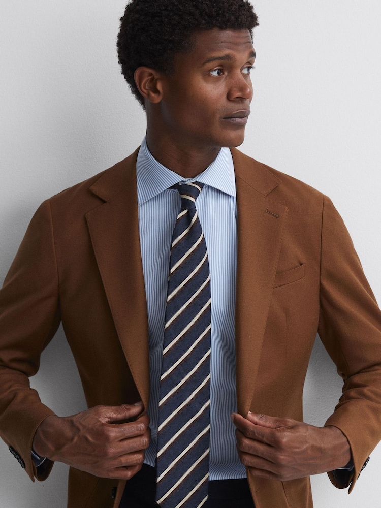 Reiss Navy Dino Wool-Cotton Striped Tie - Image 2 of 5