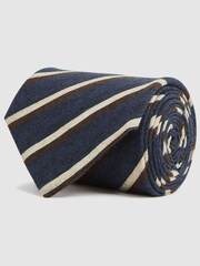 Reiss Navy Dino Wool-Cotton Striped Tie - Image 3 of 5