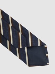 Reiss Navy Dino Wool-Cotton Striped Tie - Image 4 of 5