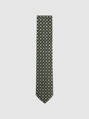 Reiss Olive Budelli Silk Floral Medallion Tie - Image 1 of 5