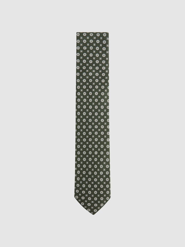 Reiss Olive Budelli Silk Floral Medallion Tie - Image 1 of 5