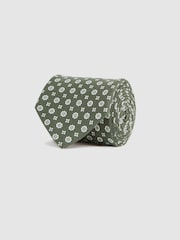 Reiss Olive Budelli Silk Floral Medallion Tie - Image 3 of 5