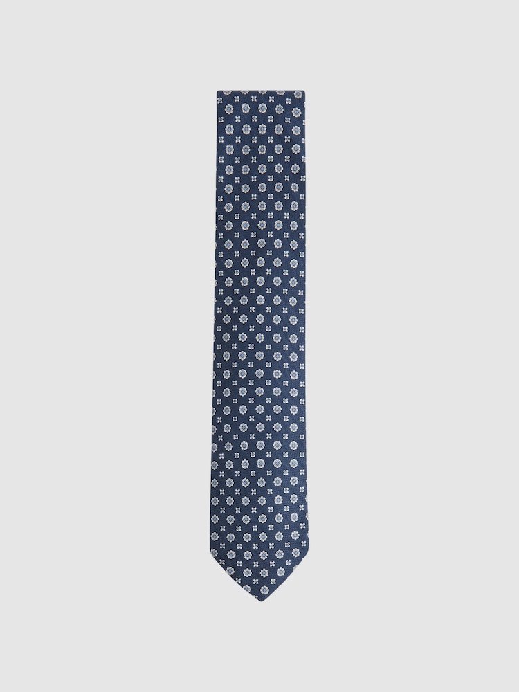 Reiss Airforce Blue Budelli Silk Floral Medallion Tie - Image 1 of 5