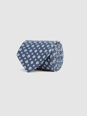Reiss Airforce Blue Budelli Silk Floral Medallion Tie - Image 3 of 5