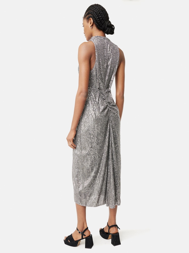 Jigsaw Grey Sequin High Neck Dress - Image 2 of 6