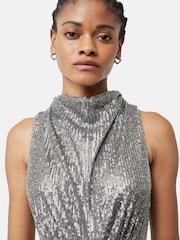 Jigsaw Grey Sequin High Neck Dress - Image 4 of 6