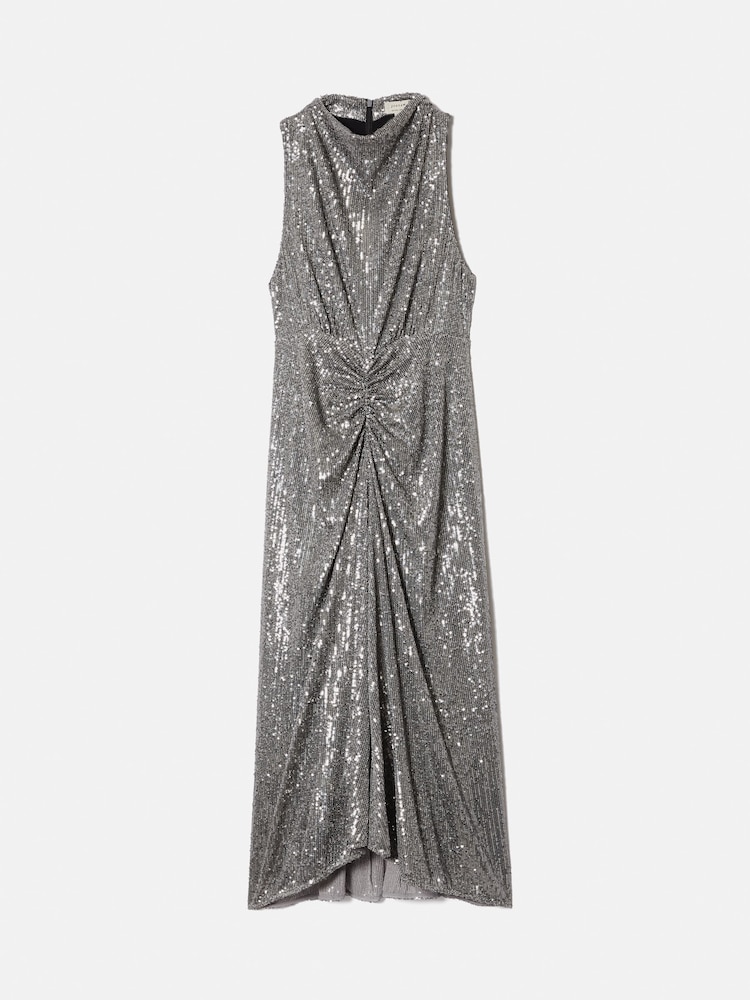 Jigsaw Grey Sequin High Neck Dress - Image 6 of 6