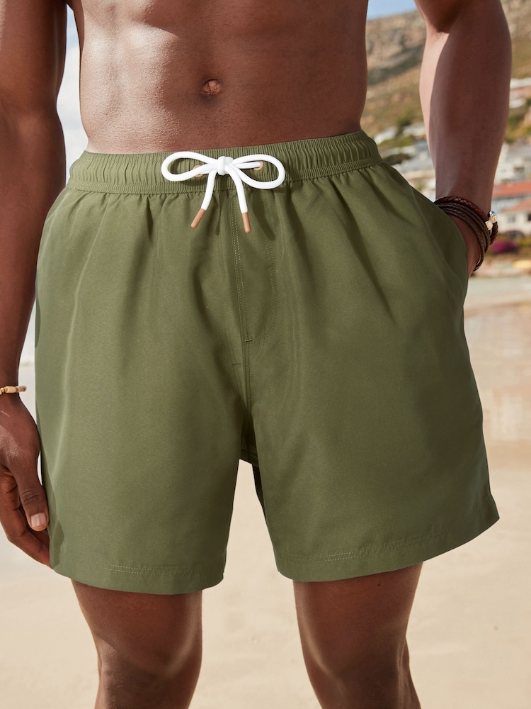 Khaki Green Plain Essential Swim Shorts - Image 1 of 10 Khaki Green Plain Essential Swim Shorts - Image 1 of 10
