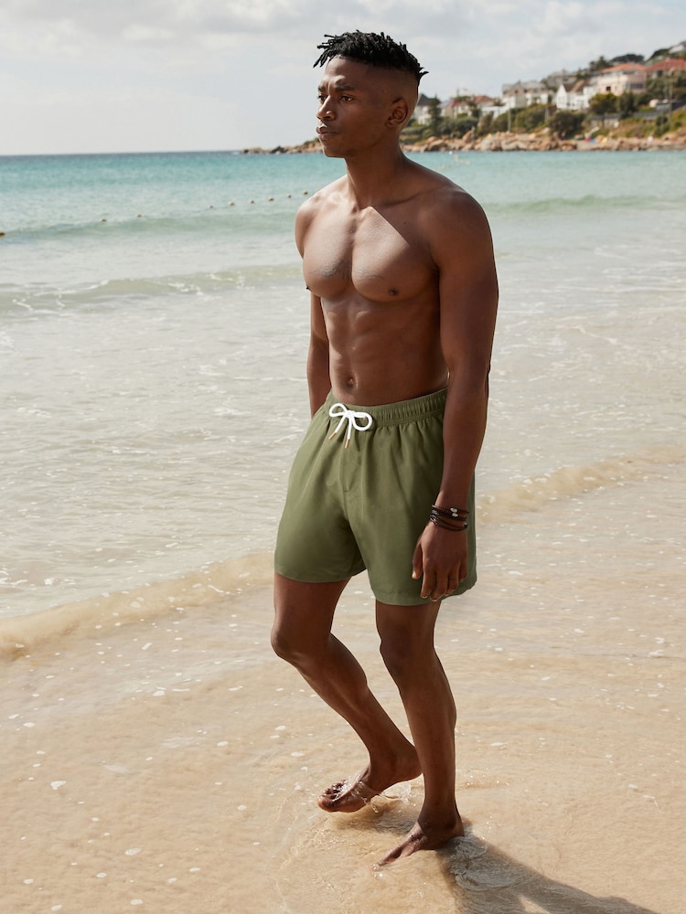 Khaki Green Plain Essential Swim Shorts - Image 2 of 10 Khaki Green Plain Essential Swim Shorts - Image 2 of 10