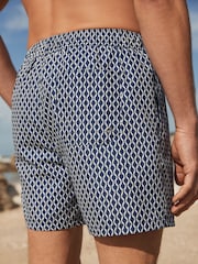 Navy Geo Printed Swim Shorts - Image 5 of 11