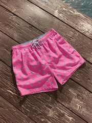 Bright Pink Mini Flamingo Printed Swim Shorts - Image 1 of 10