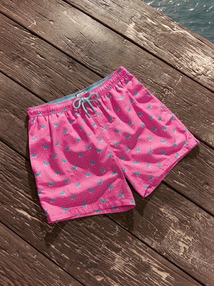 Bright Pink Mini Flamingo Printed Swim Shorts - Image 1 of 10