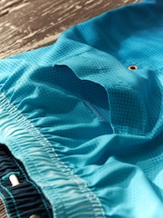 Blue Textured Ombre Printed Swim Shorts - Image 10 of 13