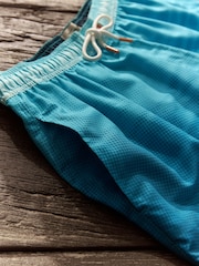 Blue Textured Ombre Printed Swim Shorts - Image 11 of 13