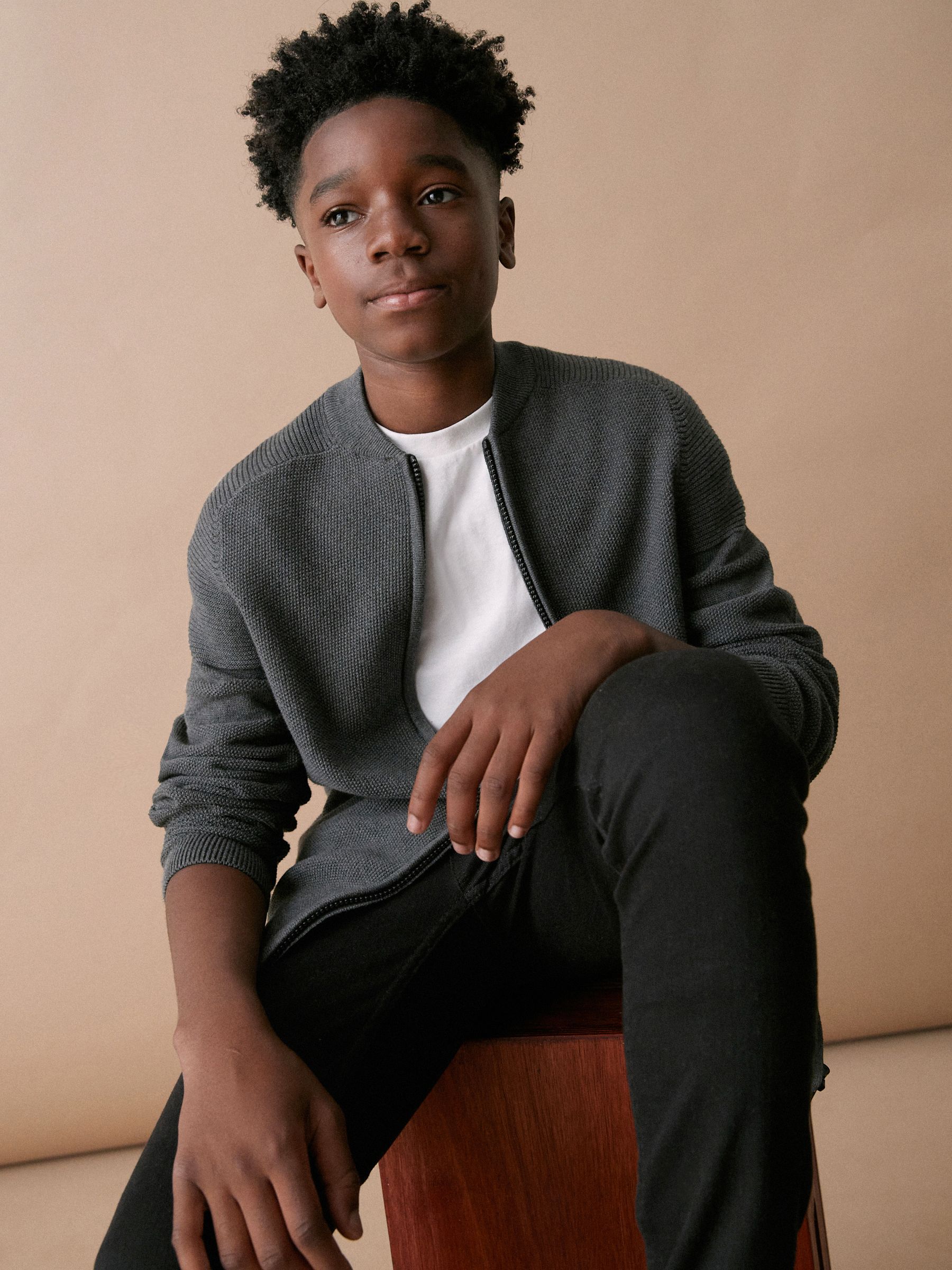 Buy Charcoal Grey Zip Through Knitted Bomber Jacket (3-16yrs