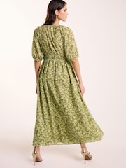 Green 100% Cotton Shirred Maxi Dress - Image 2 of 5